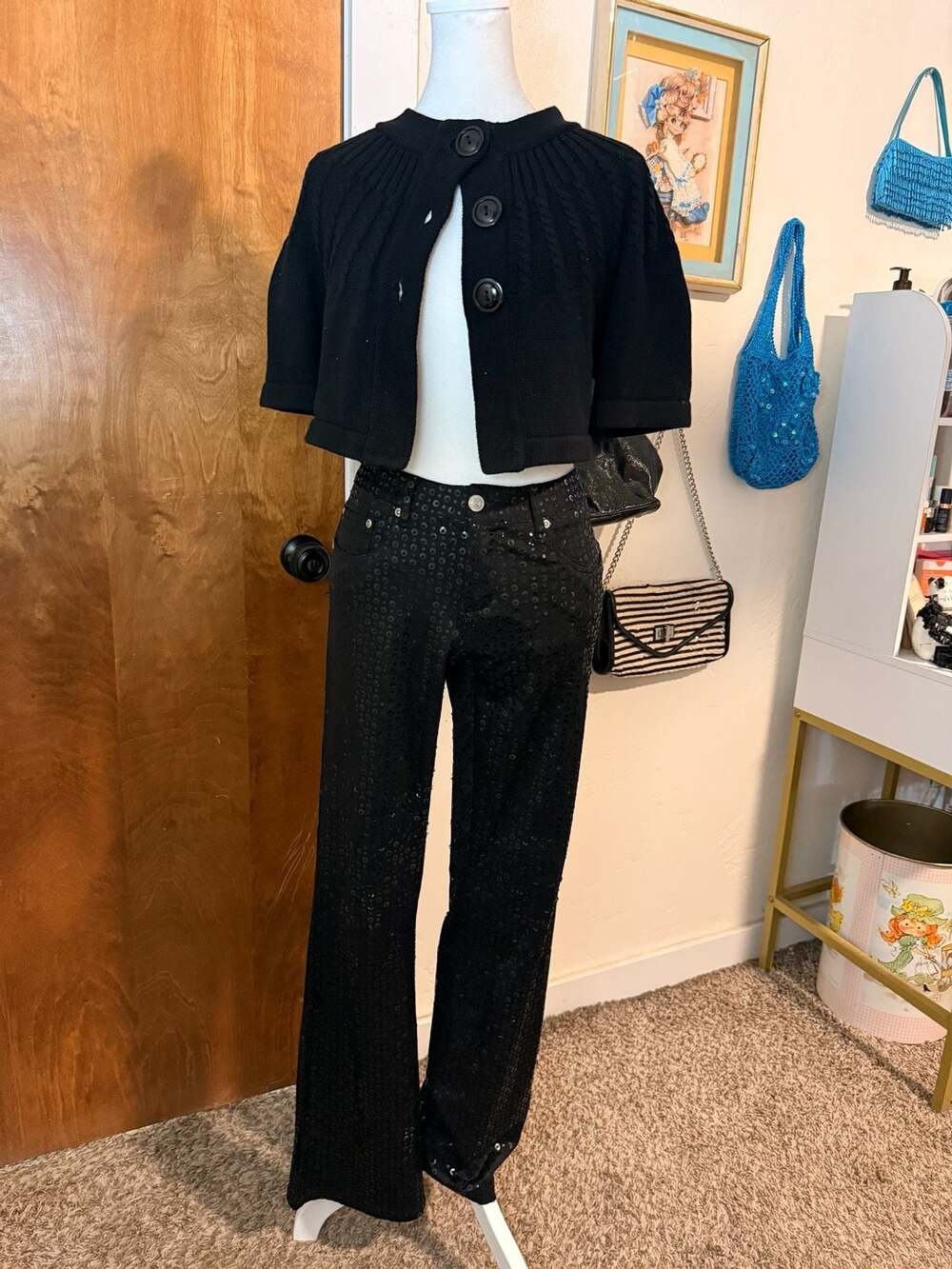 Vintage Y2K Z.Cavaricci Black Sequin Low Rise Pants Size 3